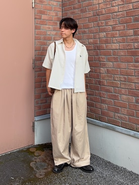 「CPCM（シーピーシーエム）のポーチ付きターンロックショルダー（トートバッグ、ブラウン系）」を使った、swokpalさん（メンズ・172cm）の夏コーディネート