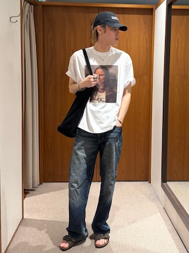 「URBAN RESEARCH（アーバンリサーチ）のWide Dad　HOMESICK DAD CAP（キャップ、ブラック系）」を使った、髙鍋サワさん（メンズ・178cm）の夏コーディネート