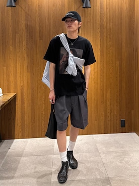 「URBAN RESEARCH（アーバンリサーチ）のLOVE LAGER LADY T-SHIRTS（Tシャツ/カットソー、ブラック系）」を使った、髙鍋サワさん（メンズ・178cm）の夏コーディネート