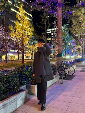 「アイテム（チェスターコート）」を使った、島村一輝さん（メンズ・182cm）の秋コーディネート