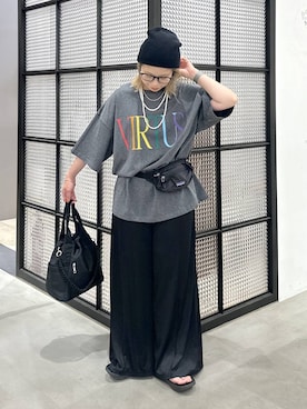 「LEPSIM（レプシィム）のカラー杢ロゴBIGT　1044463（Tシャツ/カットソー、グレー系）」を使った、aya.さん（148cm）の夏コーディネート