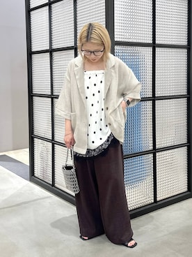 「LEPSIM（レプシィム）の《リネンライクドライシリーズ》ギャザーワイドパンツ　638911（その他パンツ、ブラウン系）」を使った、aya.さん（148cm）の夏コーディネート