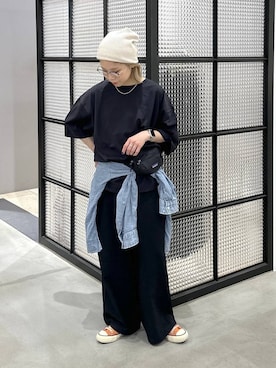 「LEPSIM（レプシィム）の《レプクル》バックパッチT　242850（Tシャツ/カットソー、ブラック系）」を使った、aya.さん（148cm）の夏コーディネート