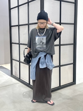 「LEPSIM（レプシィム）のダブルフラップバッグ　645550（ショルダーバッグ、ブラック系）」を使った、aya.さん（148cm）の夏コーディネート