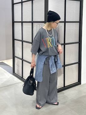 「LEPSIM（レプシィム）のカラー杢ロゴBIGT　1044463（Tシャツ/カットソー、グレー系）」を使った、aya.さん（148cm）の夏コーディネート