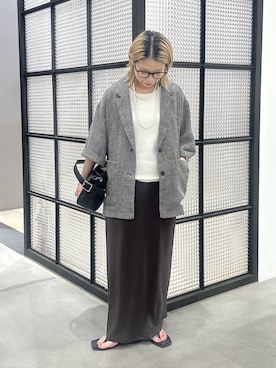 「LEPSIM（レプシィム）のダブルフラップバッグ　645550（ショルダーバッグ、ブラック系）」を使った、aya.さん（148cm）の夏コーディネート