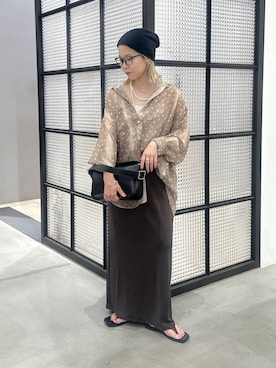 「LEPSIM（レプシィム）のダブルフラップバッグ　645550（ショルダーバッグ、ブラック系）」を使った、aya.さん（148cm）の夏コーディネート