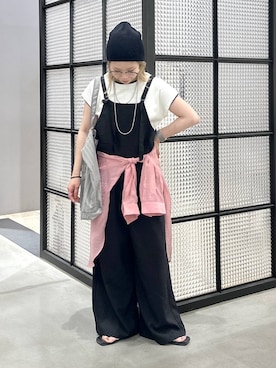 「LEPSIM（レプシィム）のBIGカラーショルダートート　1043478（トートバッグ、グレー系）」を使った、aya.さん（148cm）の夏コーディネート