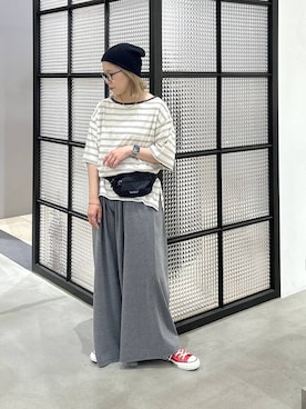 「LEPSIM（レプシィム）のカットイージーワイドパンツ　499173（その他パンツ、グレー系）」を使った、aya.さん（148cm）の夏コーディネート
