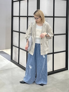 「LEPSIM（レプシィム）のイージーデニムパンツ　630150（デニムパンツ、ブルー系）」を使った、aya.さん（148cm）の春コーディネート