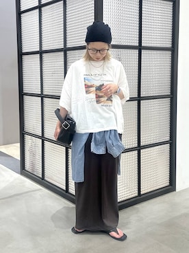 「LEPSIM（レプシィム）のシャリシャリフォトT　1050534（Tシャツ/カットソー、ホワイト系）」を使った、aya.さん（148cm）の夏コーディネート