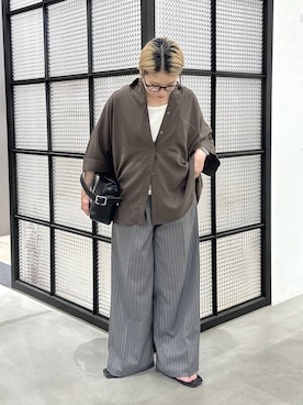 「LEPSIM（レプシィム）のダブルフラップバッグ　645550（ショルダーバッグ、ブラック系）」を使った、aya.さん（148cm）の夏コーディネート