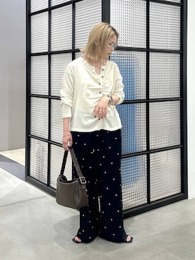 「LEPSIM（レプシィム）のダブルフラップバッグ　645550（ショルダーバッグ、ブラウン系）」を使った、aya.さん（148cm）の夏コーディネート