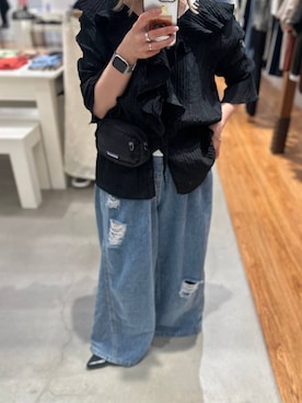 「LEPSIM（レプシィム）のイージーデニムパンツ　630150（デニムパンツ、ブルー系）」を使った、aya.さん（148cm）の夏コーディネート
