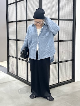 「LEPSIM（レプシィム）のAIRデニム長袖シャツ　639492（シャツ/ブラウス、ブルー系）」を使った、aya.さん（148cm）の夏コーディネート