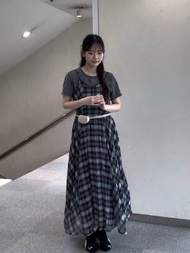 「KBF（ケイビーエフ）のビスチェSETカーディガン（カーディガン/ボレロ、グレー系）」を使った、yukaさん（レディース・162cm）の春コーディネート