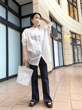 「mystic（ミスティック）のセンターステッチフレアデニム（デニムパンツ）」を使った、kaoriさん（レディース・154cm）の夏コーディネート