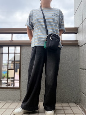 「CIAOPANIC TYPY（チャオパニックティピー）の【低身長・高身長対応/サイズ展開あり】スタイルアップ柔らかワイドイージーパンツ/デニム/スラックス（デニムパンツ）」を使った、3児ママのリアルコーデさん（レディース・150cm）の夏コーディネート