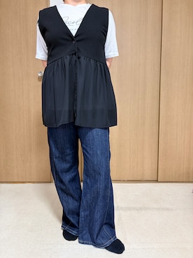 「しまむら（シマムラ）のアイテム（Tシャツ/カットソー、ホワイト系）」を使った、3児ママのリアルコーデさん（レディース・150cm）の夏コーディネート