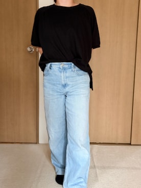 「しまむら（シマムラ）のアイテム（ビジネスシャツ、ブラック系）」を使った、3児ママのリアルコーデさん（レディース・150cm）の夏コーディネート