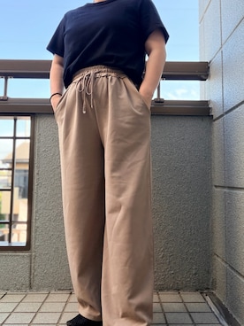 「GU（ジーユー）のアイテム（Tシャツ/カットソー、ブラック系）」を使った、3児ママのリアルコーデさん（レディース・150cm）の夏コーディネート