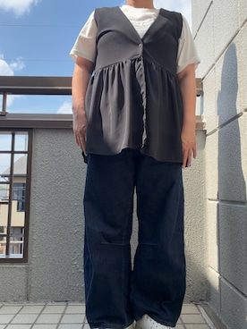 「しまむら（シマムラ）のアイテム（Tシャツ/カットソー、ホワイト系）」を使った、3児ママのリアルコーデさん（レディース・150cm）の夏コーディネート