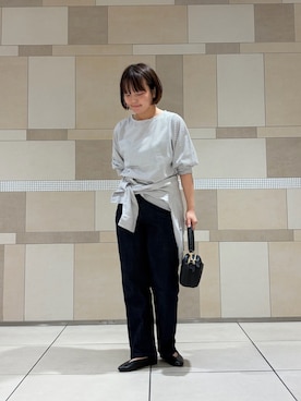 「URBAN RESEARCH DOORS（アーバンリサーチドアーズ）のタックスリーブボーダープルオーバー（Tシャツ/カットソー、ホワイト系）」を使った、sakuraさん（レディース・159cm）の夏コーディネート