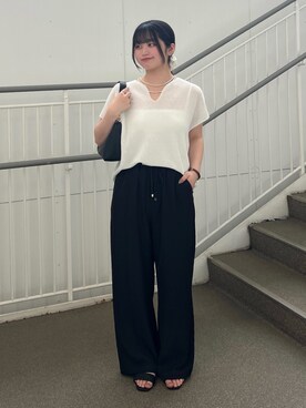 「Jena espace merveilleux（ジェナ　エスパスメルヴェイユ）のカタアゼフレンチニット（ニット/セーター、ホワイト系）」を使った、sakusakujbさん（レディース・152cm）の夏コーディネート