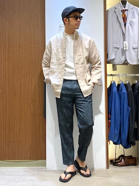 「アイテム（帽子）」を使った、みぞさん（メンズ・188cm）の春コーディネート