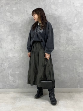 「Rougevif」｜「アイテム（スウェット）」を使った、Rihoさん（レディース・158cm）の冬コーディネート