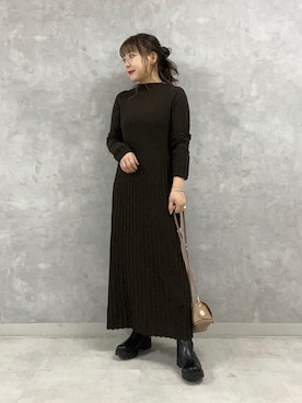 「Rougevif」｜「アイテム（ワンピース/ドレス）」を使った、Rihoさん（レディース・158cm）の冬コーディネート