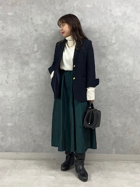 「アイテム（テーラードジャケット、ブルー系）」を使った、Rihoさん（レディース・158cm）の冬コーディネート