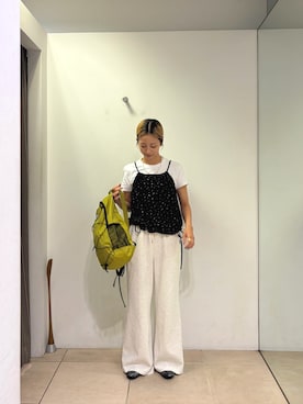 「アイテム（バックパック/リュック、グリーン系）」を使った、さくらさん（レディース・154cm）の秋コーディネート