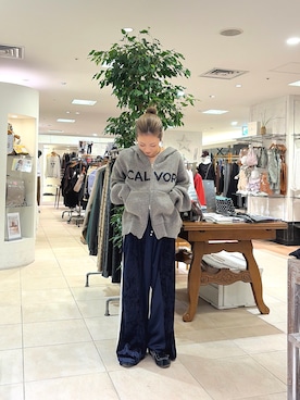 「CIAOPANIC TYPY（チャオパニックティピー）の【UNISEX】ネップヤーンダブルジャガードニットジップパーカー/WEB限定カラーあり（パーカー、グレー系）」を使った、さくらさん（レディース・154cm）の秋コーディネート