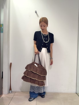 「CIAOPANIC TYPY（チャオパニックティピー）の【willow】アイレット半袖スナップカーデキャミセット（Tシャツ/カットソー、ブラック系）」を使った、sakura154typさん（レディース・154cm）の夏コーディネート