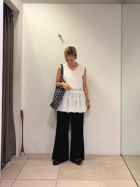 「CIAOPANIC TYPY（チャオパニックティピー）の【販売枚数13万枚突破!!】＜抗菌防臭＞2WAY配色タンクトップ（タンクトップ、ホワイト系）」を使った、さくらさん（レディース・154cm）の夏コーディネート