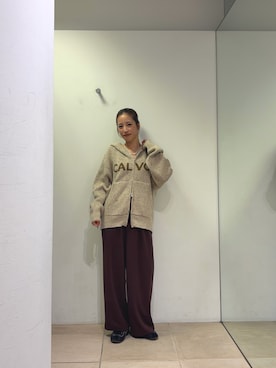 「CIAOPANIC TYPY（チャオパニックティピー）の【UNISEX】ネップヤーンダブルジャガードニットジップパーカー/WEB限定カラーあり（パーカー、ホワイト系）」を使った、さくらさん（レディース・154cm）の秋コーディネート