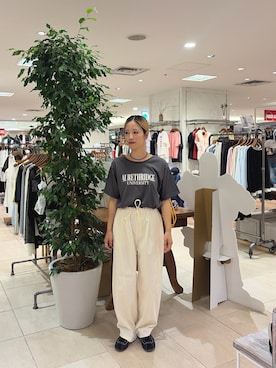 「CIAOPANIC TYPY（チャオパニックティピー）の【接触冷感】ロゴプリントTee（Tシャツ/カットソー、グレー系）」を使った、sakura154typさん（レディース・154cm）の夏コーディネート