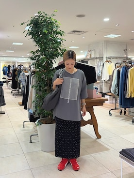 「CIAOPANIC TYPY（チャオパニックティピー）のオーガンジーシアードッキングプリントTEE（Tシャツ/カットソー、グレー系）」を使った、sakura154typさん（レディース・154cm）の春コーディネート