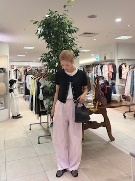 「CIAOPANIC TYPY（チャオパニックティピー）の【willow】アイレット半袖スナップカーデキャミセット（Tシャツ/カットソー、ブラック系）」を使った、sakura154typさん（レディース・154cm）の夏コーディネート