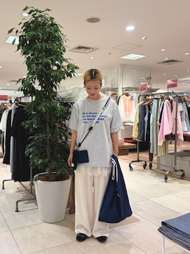 「CIAOPANIC TYPY（チャオパニックティピー）の【UNISEX】【プラスサイズあり】ポコポコメッセージロゴTEE（Tシャツ/カットソー、グレー系）」を使った、sakura154typさん（レディース・154cm）の春コーディネート