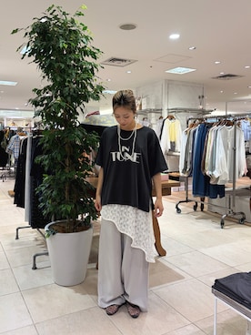 「CIAOPANIC TYPY（チャオパニックティピー）のかすれロゴプリントTee（Tシャツ/カットソー、グレー系）」を使った、sakura154typさん（レディース・154cm）の春コーディネート