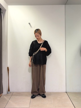 「CIAOPANIC TYPY（チャオパニックティピー）の【UNISEX】【シルエット調整可】ピグメント加工ワッフルイージーパンツ/WEB限定カラーあり（スウェットパンツ、ブラウン系）」を使った、さくらさん（レディース・154cm）の夏コーディネート