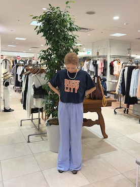 「CIAOPANIC TYPY（チャオパニックティピー）の【UNISEX】ピグメント加工スラブカレッジロゴTEE（Tシャツ/カットソー、ブルー系）」を使った、sakura154typさん（レディース・154cm）の夏コーディネート