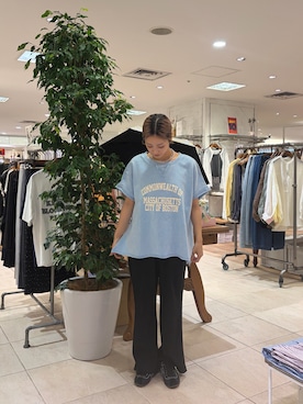 「CIAOPANIC TYPY（チャオパニックティピー）のアシッド加工裏毛フレンチスリーブロゴトップス（Tシャツ/カットソー、ブルー系）」を使った、sakura154typさん（レディース・154cm）の春コーディネート