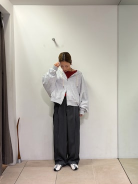 「CIAOPANIC TYPY（チャオパニックティピー）の【UNISEX】スウェットライクヴィンテージニット（ニット/セーター、レッド系）」を使った、さくらさん（レディース・154cm）の秋コーディネート