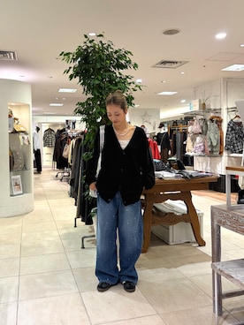 「CIAOPANIC TYPY（チャオパニックティピー）の【UNISEX】カノコニットカーディガン（カーディガン/ボレロ、グレー系）」を使った、さくらさん（レディース・154cm）の秋コーディネート