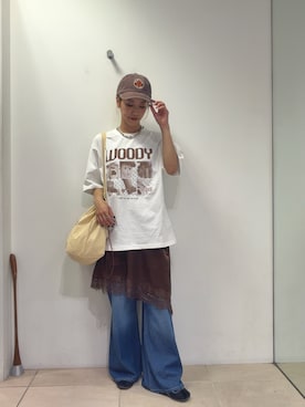 「Disney（ディズニー）のアイテム（Tシャツ/カットソー）」を使った、さくらさん（レディース・154cm）の夏コーディネート