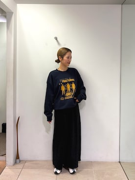 「CIAOPANIC TYPY（チャオパニックティピー）の∴【2サイズ展開】ドットフロッキーツイルナロースカート（スカート、ブラック系）」を使った、さくらさん（レディース・154cm）の秋コーディネート