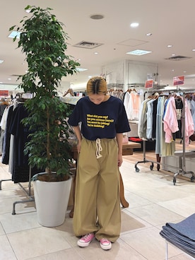 「CIAOPANIC TYPY（チャオパニックティピー）の【UNISEX】【プラスサイズあり】ポコポコメッセージロゴTEE（Tシャツ/カットソー、ブルー系）」を使った、sakura154typさん（レディース・154cm）の春コーディネート